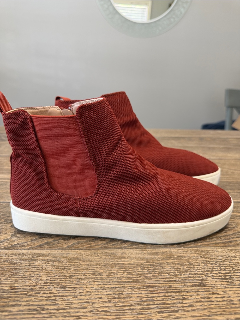 Brick Red Knit High-Top Slip-On Sneakers 9 Causal Comfort